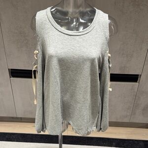 Promesa Gray Cold Shoulder Top with Tie Details